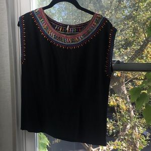 Black silk top with colorful threading